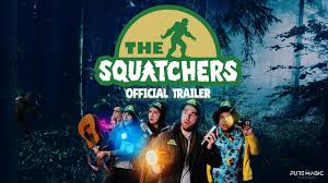 *"A gritty, found-footage horror movie poster. Dark forest background with shaky camera-style text reading '400 THE SQUATCHERS.' A shadowy, towering creature lurks between trees, eyes faintly glowing. Blood splatters the lower corner, and the tagline 'They Watched… Until Something Watched Back' appears in scratched font."*