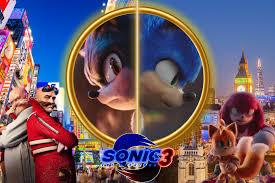 Sonic the Hedgehog, a blue anthropomorphic hedgehog with red sneakers, crouches in a battle-ready stance, his quills crackling with energy. Opposite him stands Shadow the Hedgehog, a sleek black-and-red hedgehog with glowing red stripes, piercing yellow eyes, and rocket skates emitting fiery trails. Behind them, the ARK Space Colony looms against a starry sky, its metallic structure illuminated by explosions. Dr. Robotnik grins maniacally in the foreground, flanked by Tails the two-tailed fox and Knuckles the Echidna, all poised for an epic showdown. The scene radiates high-stakes tension with vibrant neon highlights and dynamic motion blur.