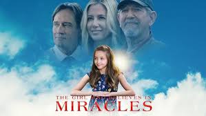 "A young girl with brown hair, wearing a yellow dress, stands in a sunlit field with hands clasped in prayer. Behind her, a diverse group of townspeople watch with hopeful expressions, some kneeling. The soft glow of sunlight suggests a moment of divine wonder."