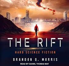 "A glowing red fissure splits a dark forest in half, illuminating terrified campers in its eerie light. The poster for sci-fi horror film 'The Rift' shows shadowy figures being pulled toward the crack as trees bend unnaturally, with tagline 'Some doorways should never open.'"