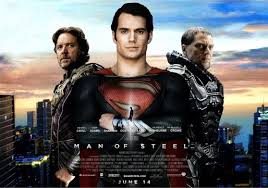 *"Henry Cavill as Superman in his iconic blue suit with red cape, hovering mid-air above Metropolis with fists clenched. Flames and debris swirl around him as the city crumbles below, with the S-shield emblem prominently displayed in the smoky sky."